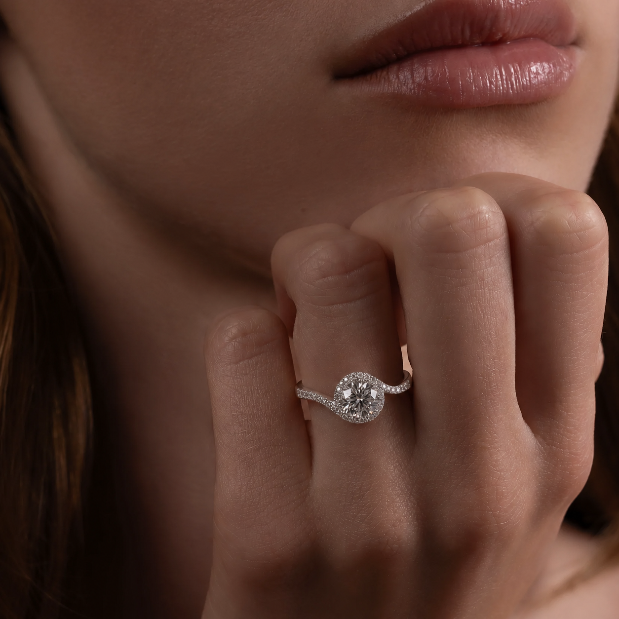 Serene Twist Halo Ring