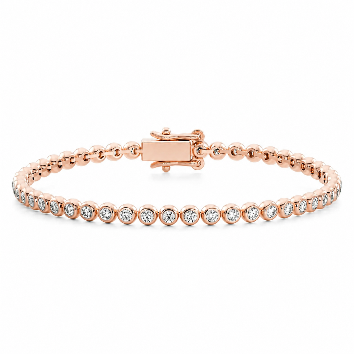 Circa lab-grown diamond bezel tennis bracelet in rose gold with closed clasp
