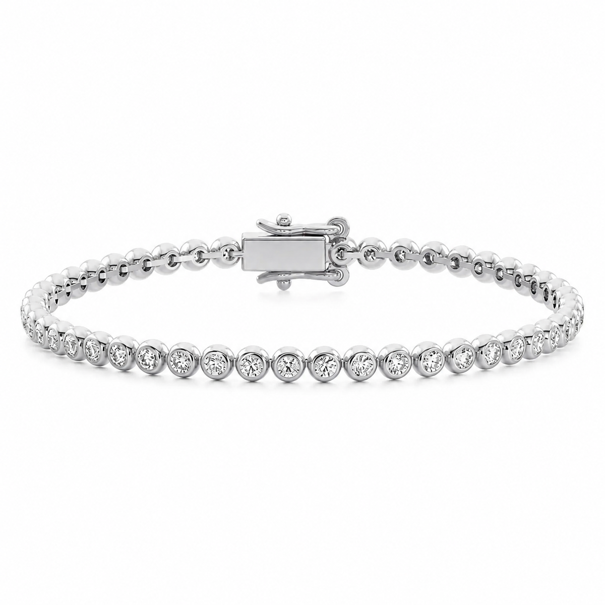 Circa lab-grown diamond bezel tennis bracelet in white gold with closed clasp