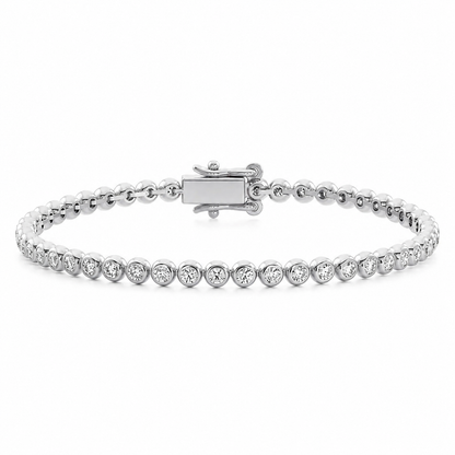 Circa lab-grown diamond bezel tennis bracelet in white gold with closed clasp