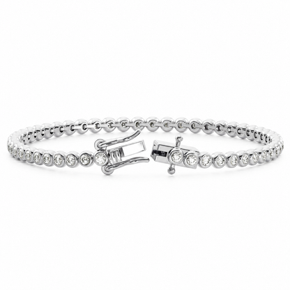 Circa lab-grown diamond bezel tennis bracelet in white gold with open clasp