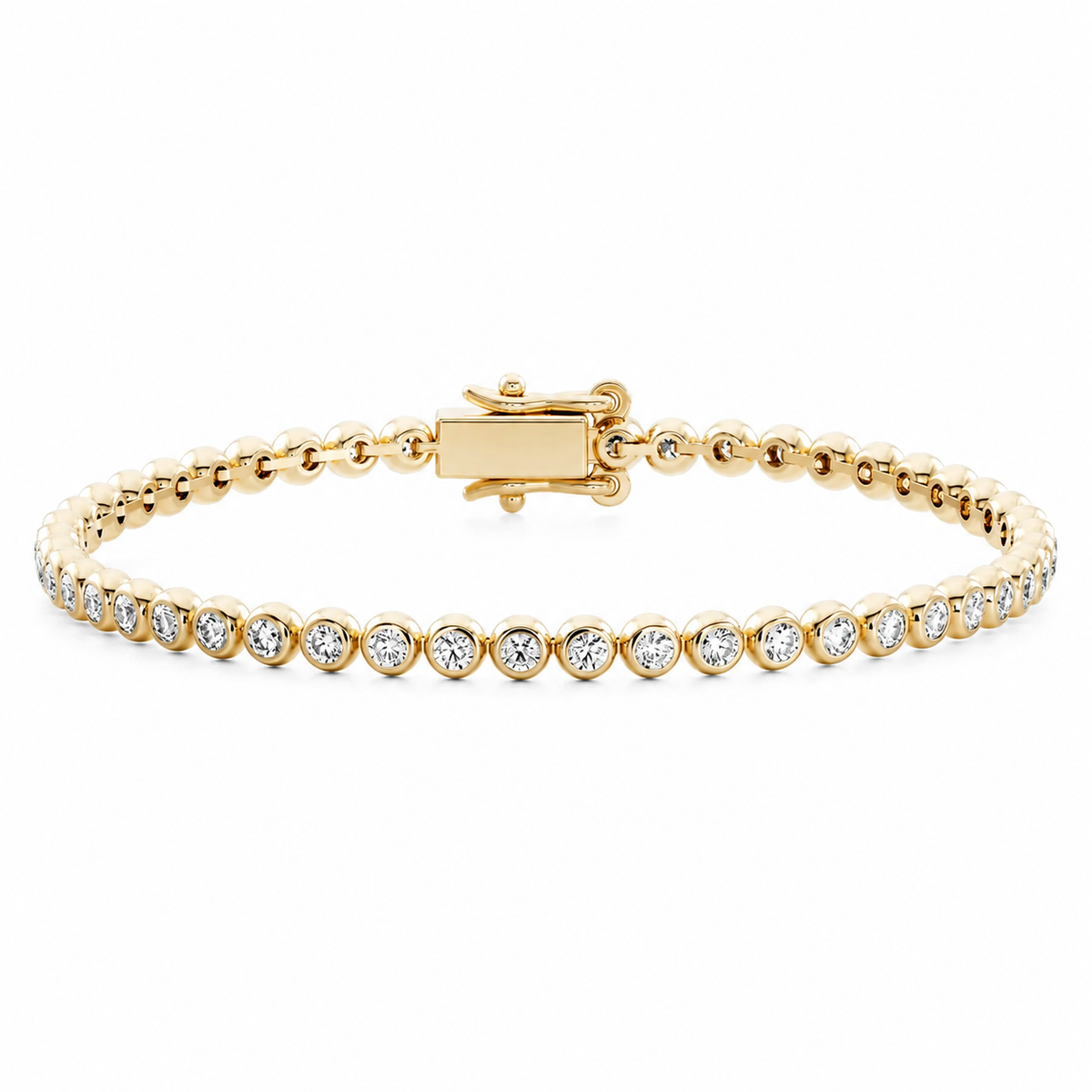 Circa lab-grown diamond bezel tennis bracelet in yellow gold with closed clasp
