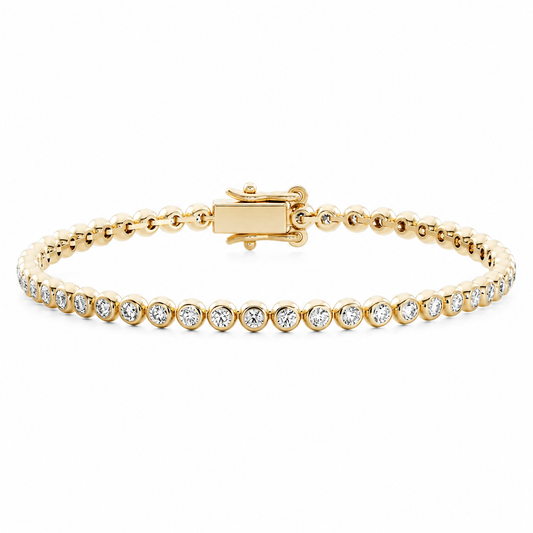 Circa lab-grown diamond bezel tennis bracelet in yellow gold with closed clasp