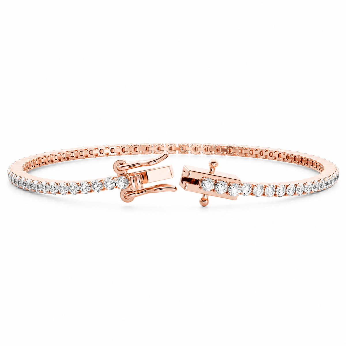Lucent lab-grown diamond tennis bracelet in rose gold with open clasp