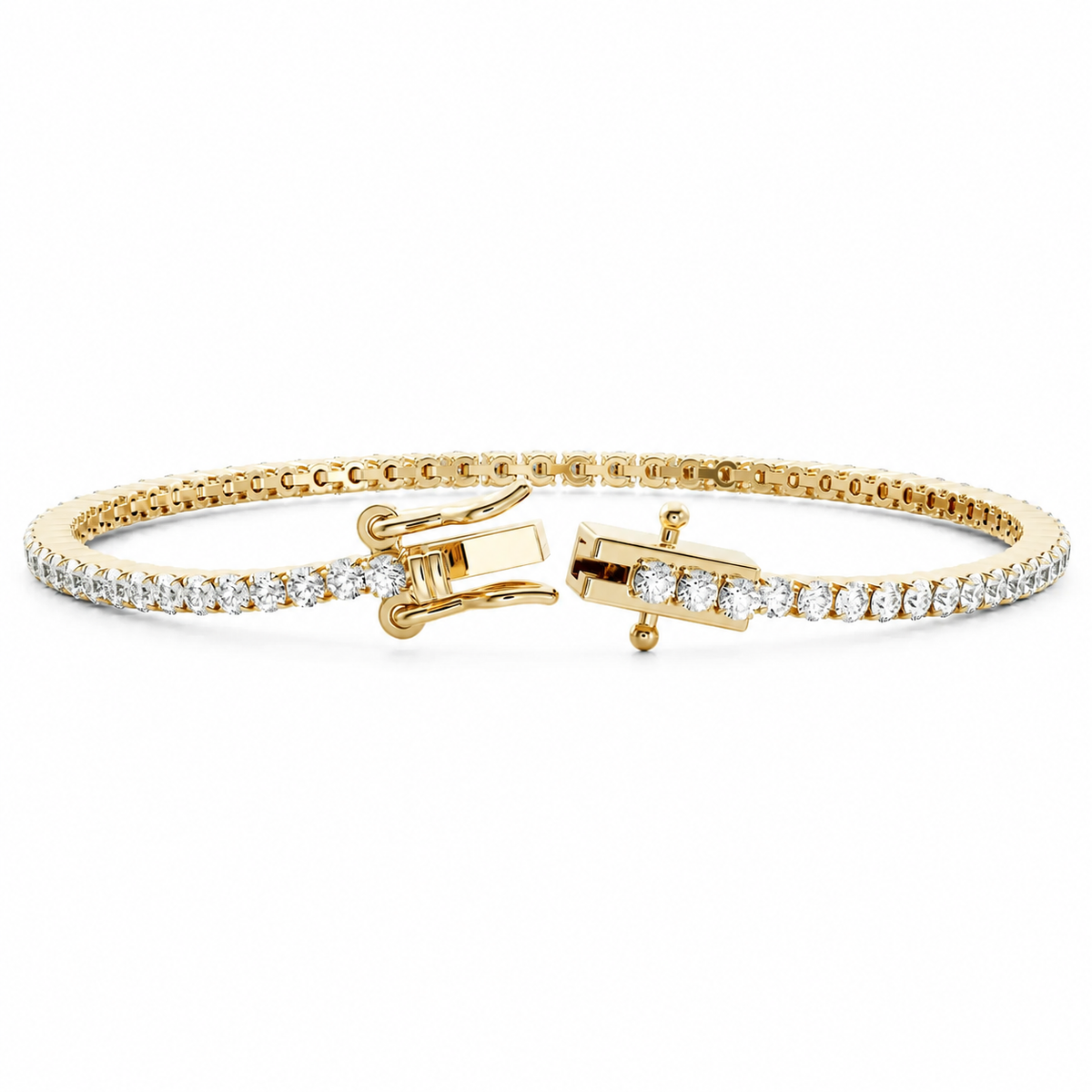 Lucent lab-grown diamond tennis bracelet in yellow gold with open clasp
