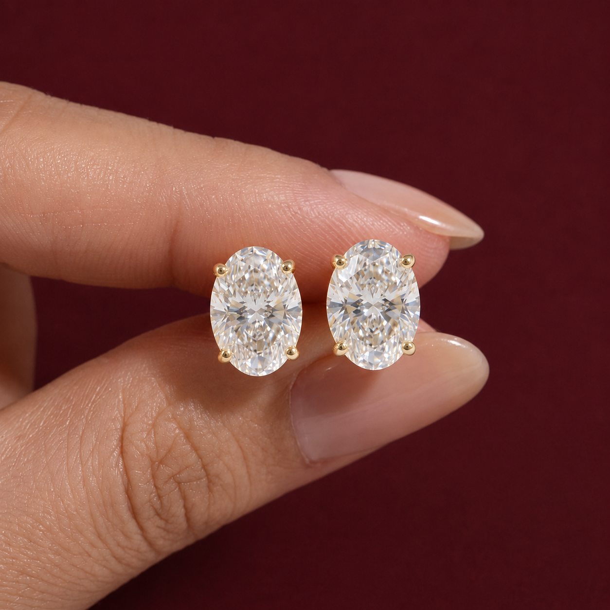 Classic Oval Diamond Stud Earrings