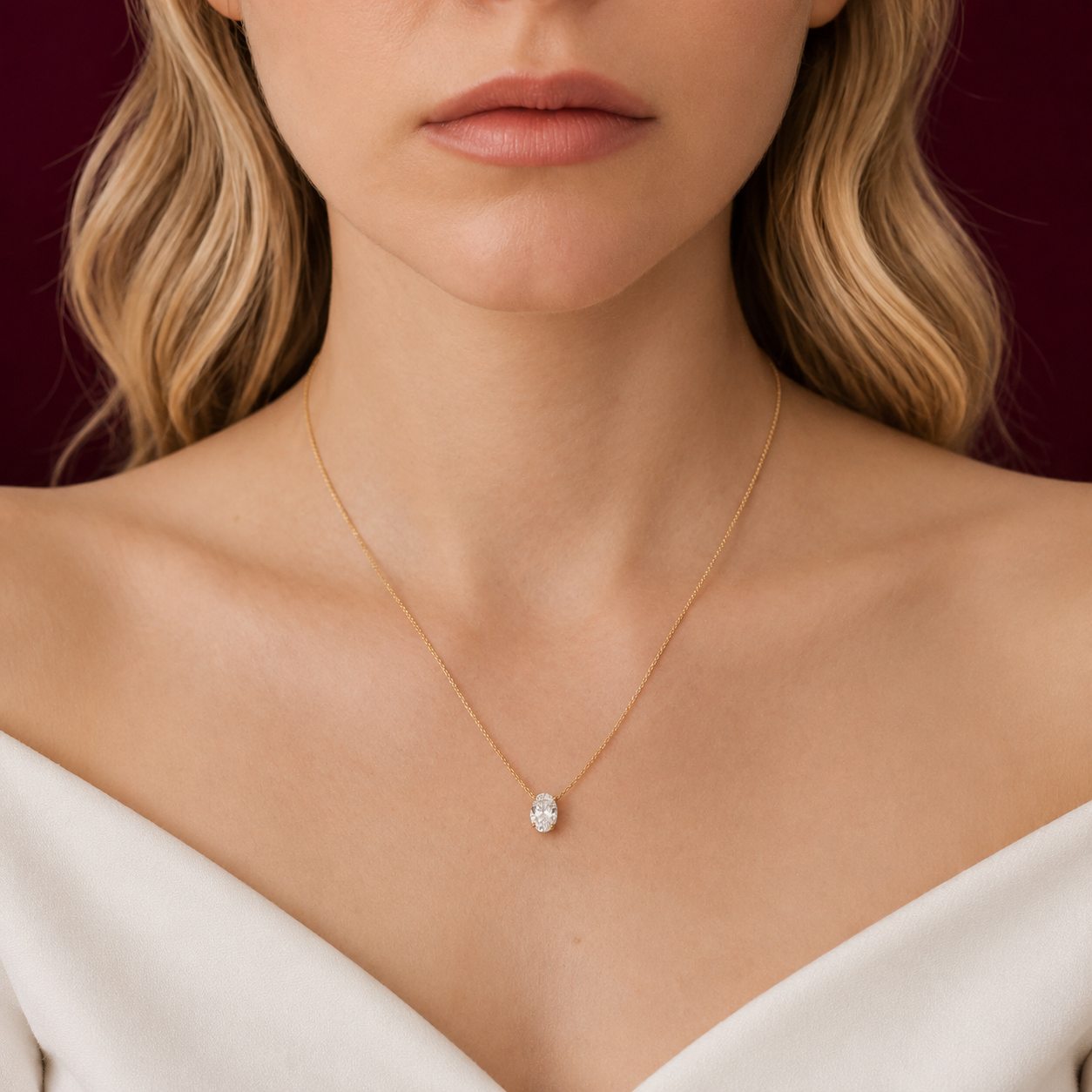 Oval Solitaire Diamond Necklace