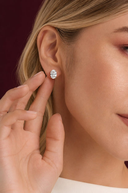 Classic Oval Diamond Stud Earrings